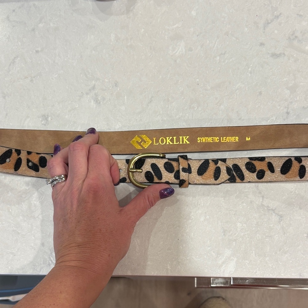 Tan Leopard Print Belt with Gold Buckle